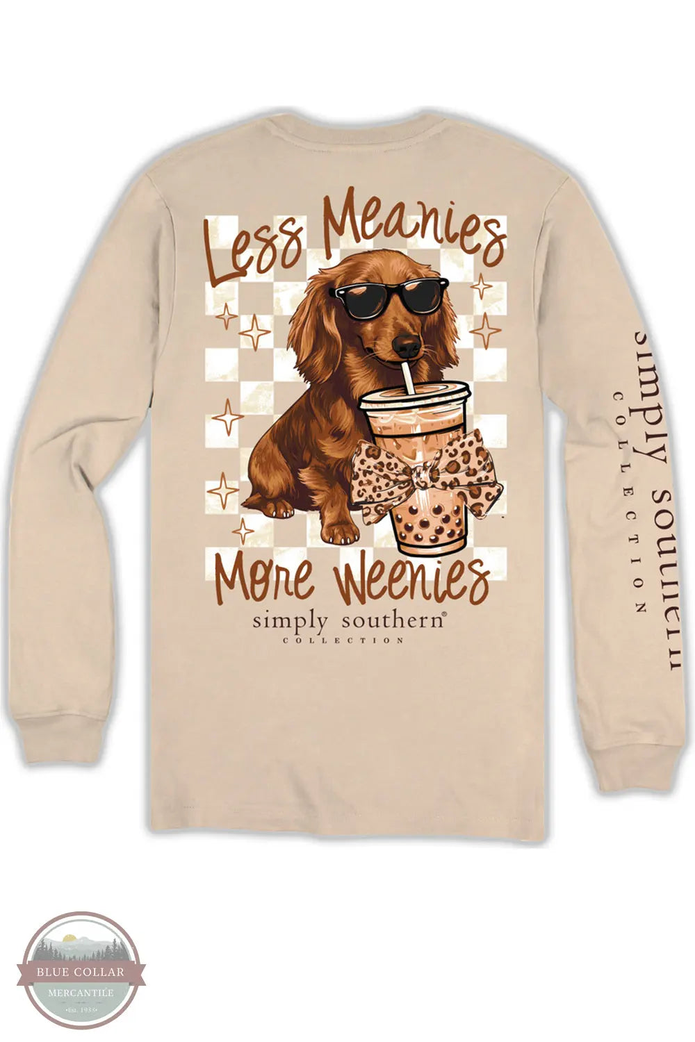 Simply Southern LS-WEENIE-LINEN Ladies Less Meanies Long Sleeve T-Shirt back imprint view of shirt