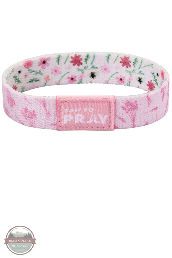 Versible's Meadows - White Tap To Pray Wristband pink side shown