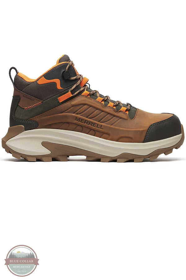 MERRELL J007901 Men's Moab Speed 2 Mid Waterproof Carbon Fiber Work Boot in Light Brown side view