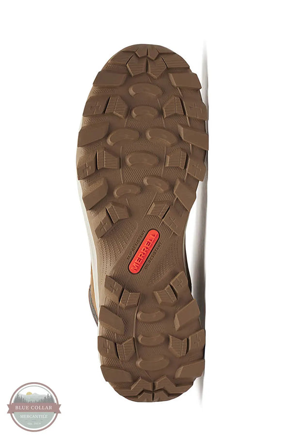 MERRELL J007901 Men's Moab Speed 2 Mid Waterproof Carbon Fiber Work Boot in Light Brown outer sole view