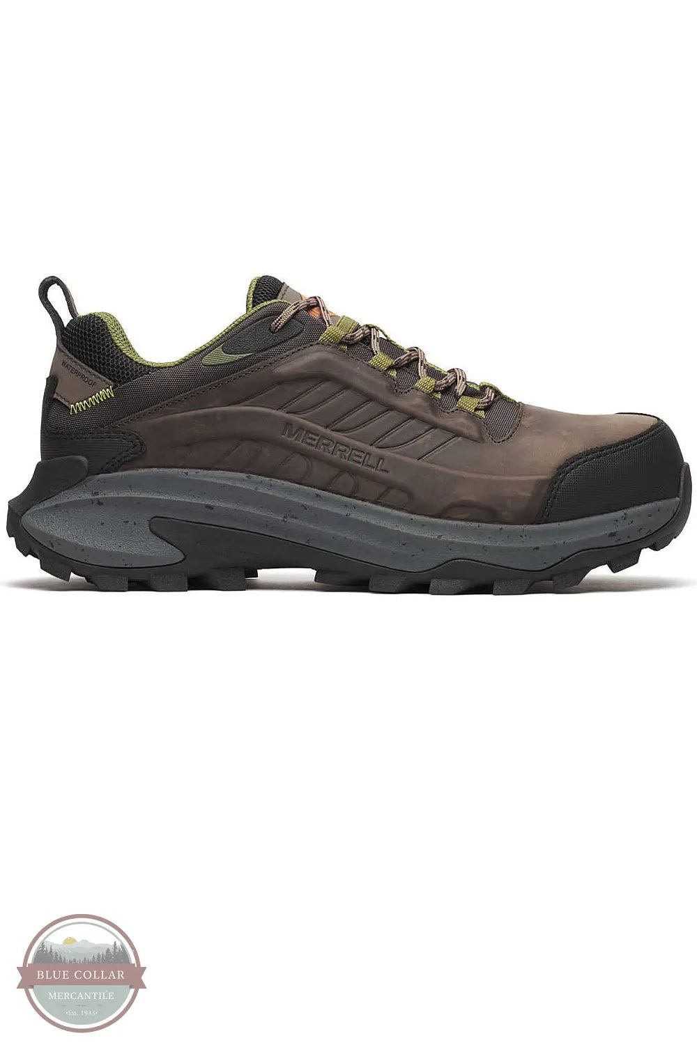 MERRELL J007891 Men's Moab Speed 2 Waterproof Carbon Fiber Work Shoe in Dark Taupe side view