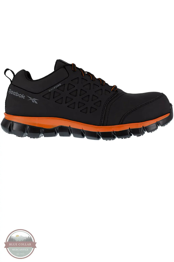 Reebok RB4050 Men's Sublite Cushion Work Athletic Shoe Composite Toe in Black other side view with orange stripe