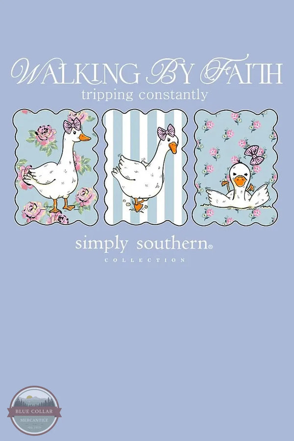 MINWASH-TRIPPING-FDBLU Ladies Walking By Faith T-Shirt | Simply Southern