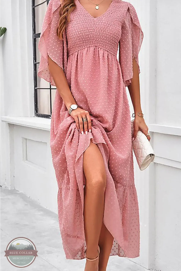 Miss Sparkling Swiss Dot Ruffled Dress in Pink W20507868 front view