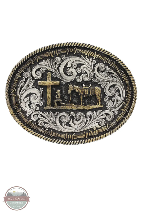 A543 Two Tone Rope & Barbed Wire Classic Impressions Christian Cowboy Attitude Buckle