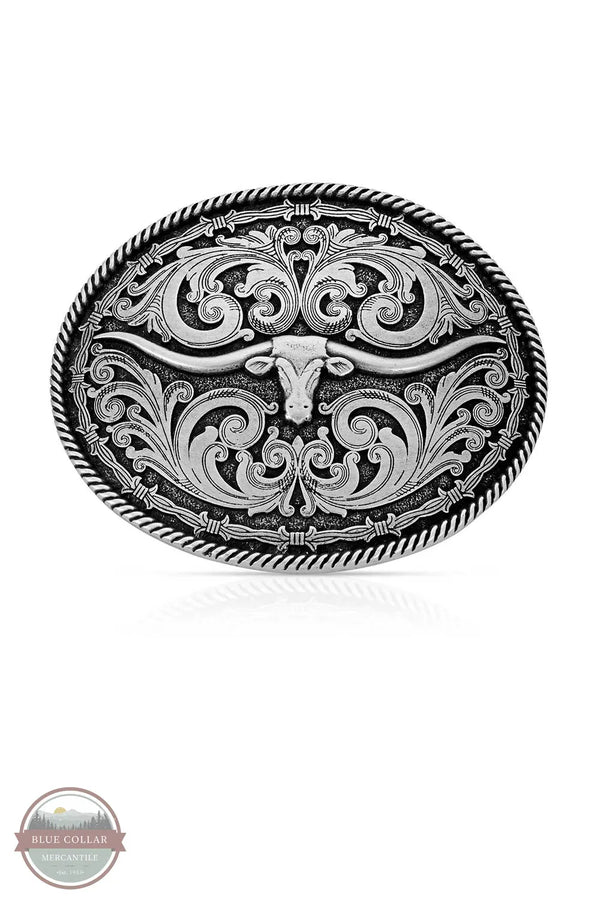 Montana Silversmiths Buckle - Rope &amp; Barbed Wire Longhorn Classic A550S