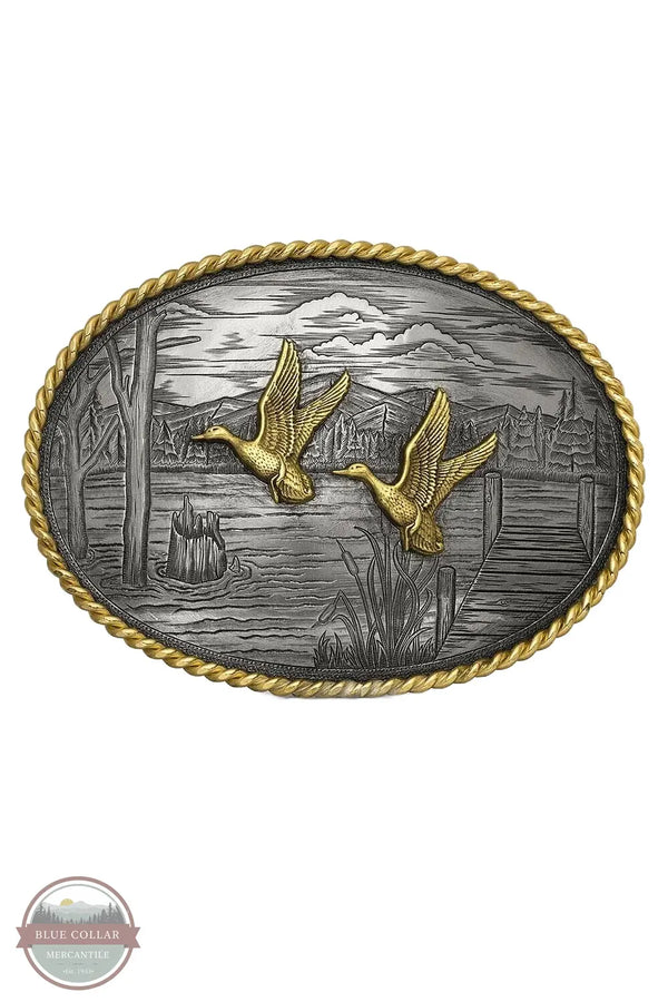 Montana Silversmiths G1259-629 On The Banks With Ducks Belt Buckle front view