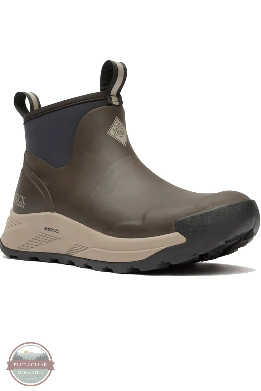 Muck Outmax Men's Outdoor Ankle Boot in Turkish Coffee Brown MOX6M90 3/4 view of front of boot
