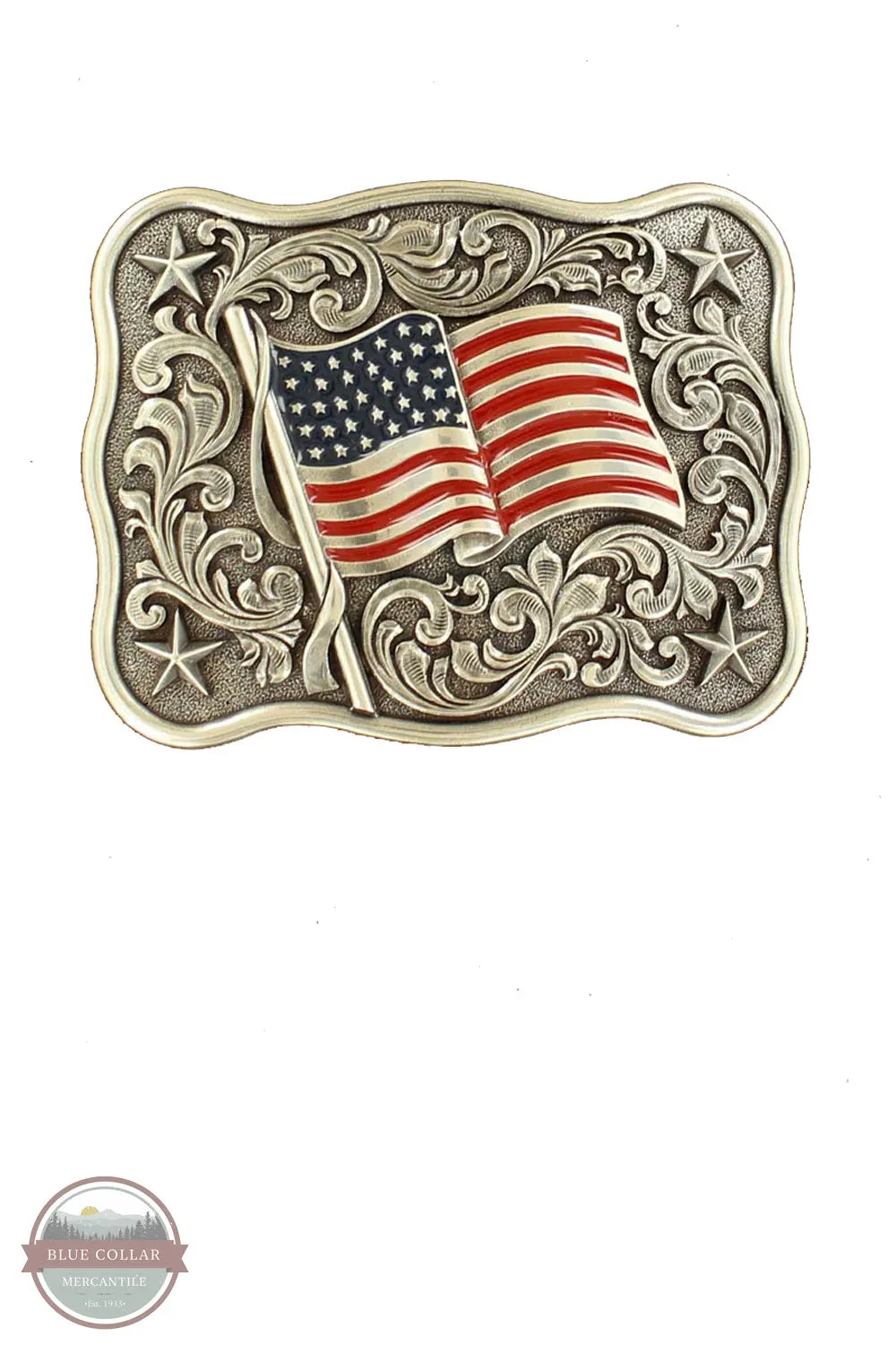Nocona 37702 Smooth Edge Buckle With Scroll and USA Flag LASRP