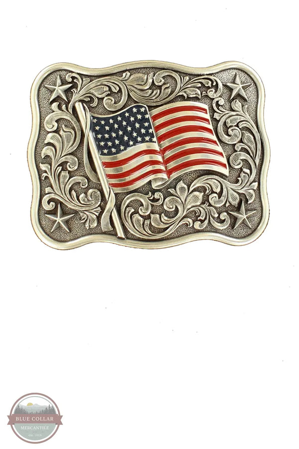 Nocona 37702 Smooth Edge Buckle With Scroll and USA Flag LASRP