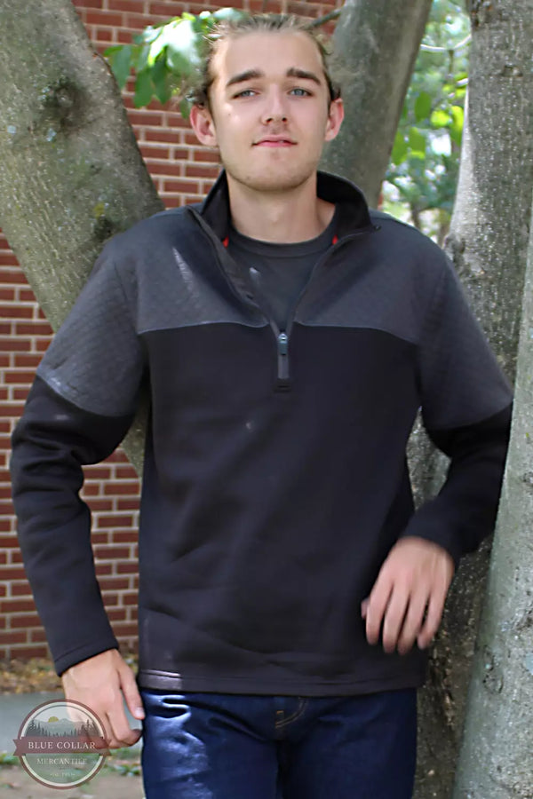 Jacquard Quarter Zip Pullover in Licorice by North River NRM2203
