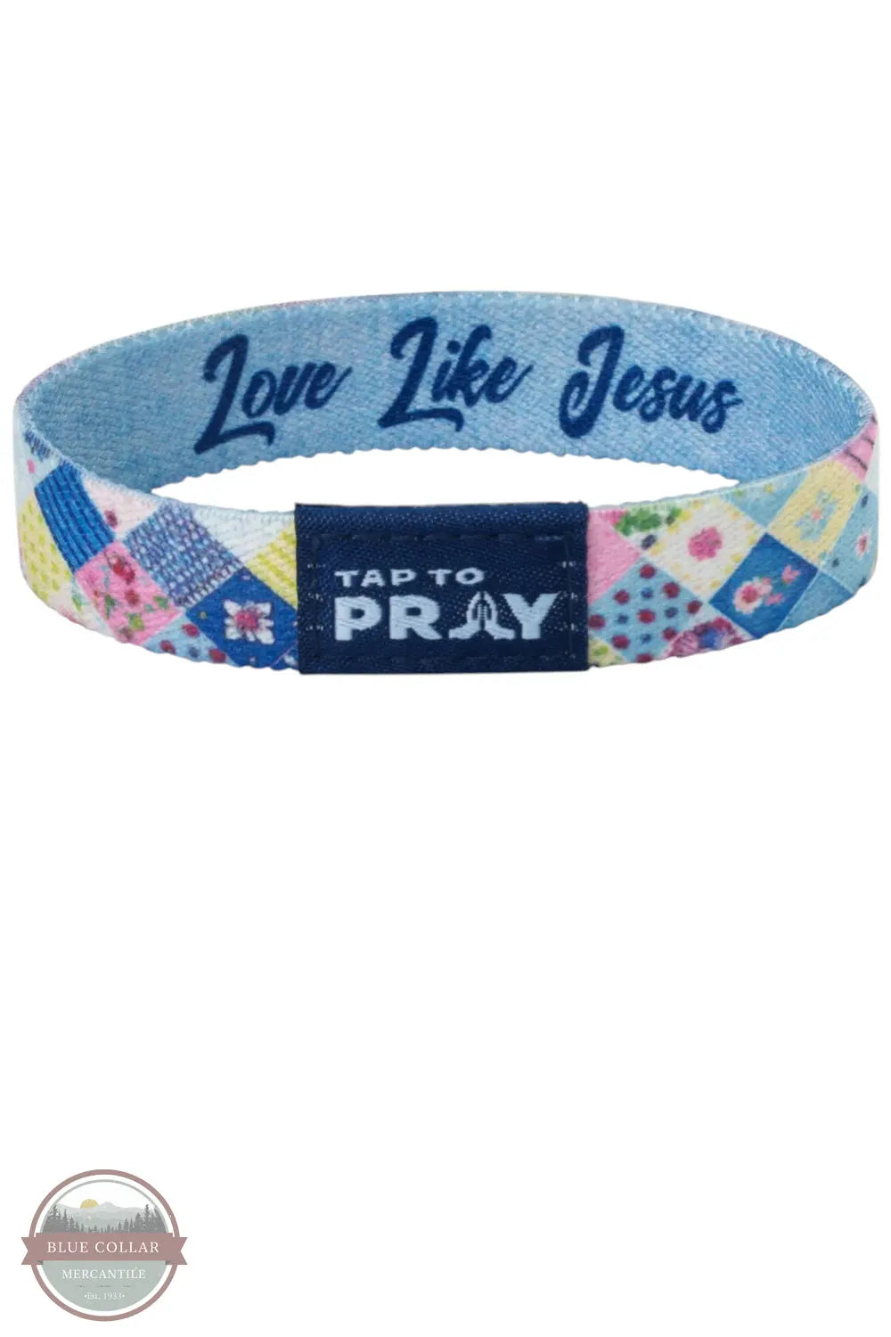 Versible's Patchwork - Love Like Jesus Tap To Pray Wristband patchwork quilt side shown 