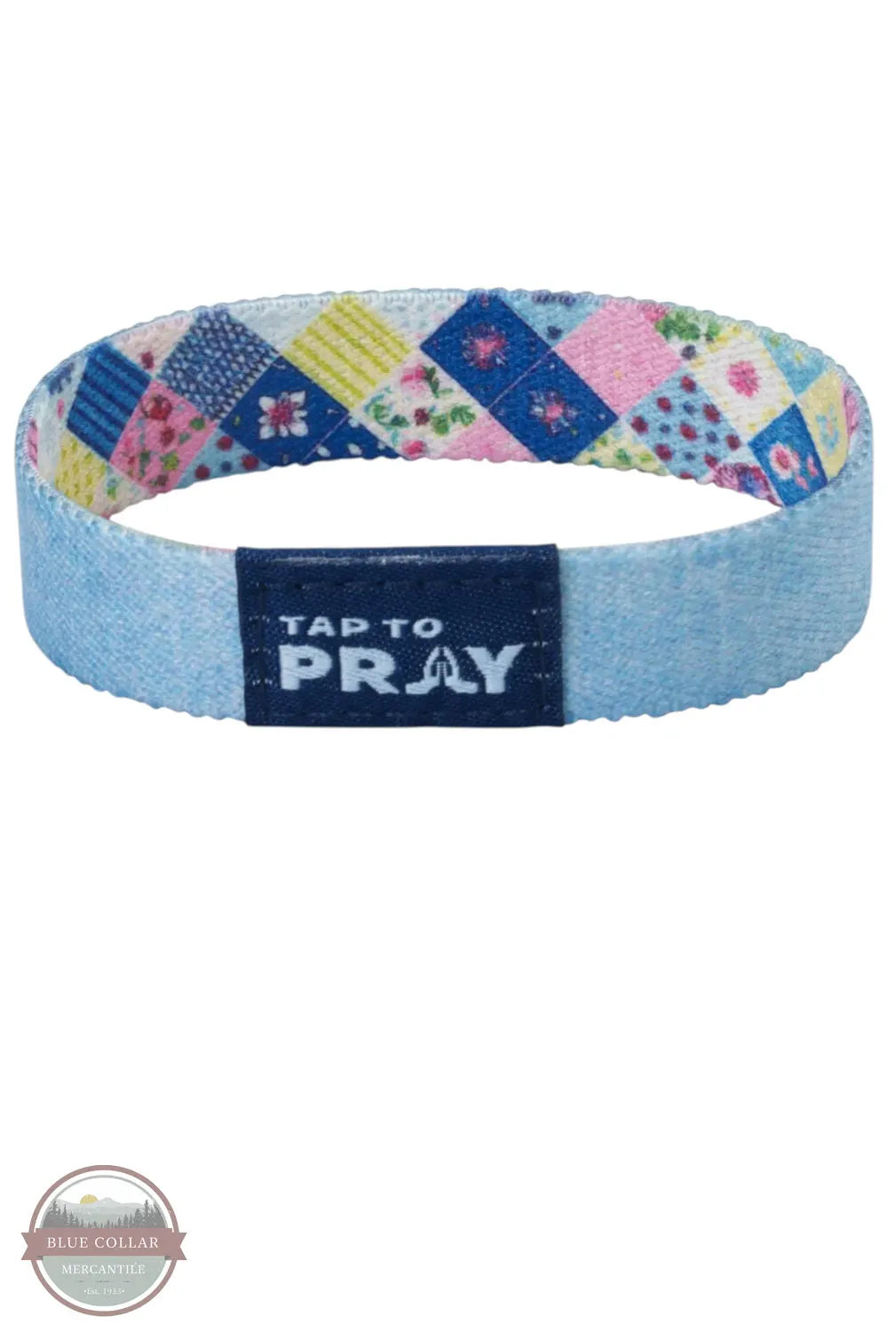 Versible's Patchwork - Love Like Jesus Tap To Pray Wristband opposite side shown in blue