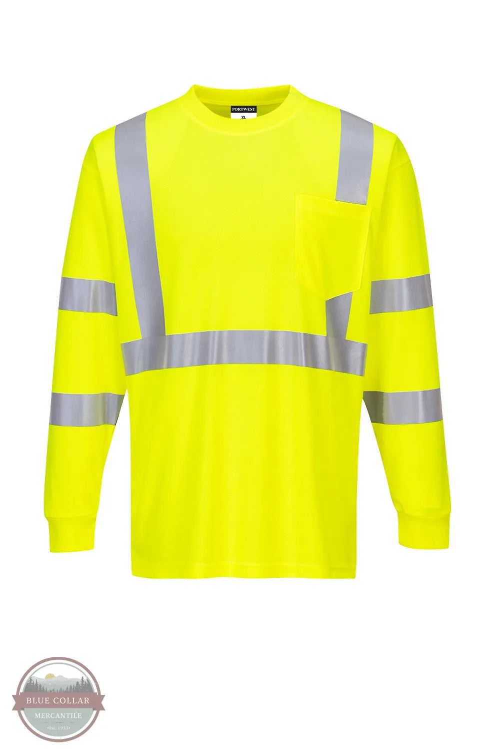 Portwest S192 Hi-Vis Pocket Long Sleeve Shirt in hi vis yellow front view
