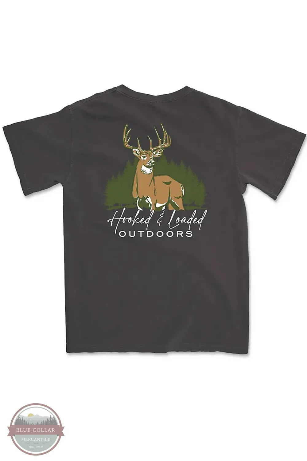 Big Buck Hunter in Pepper Grey - Short Sleeve Pocket T-Shirt by Hooked & Loaded Outdoors, LLC back imprint view