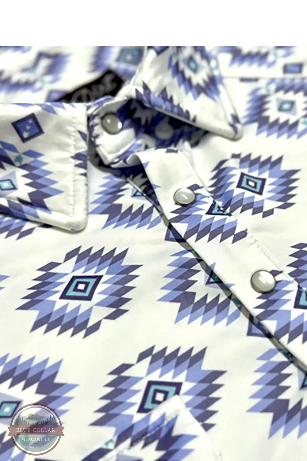 Red Dirt Hat Company RDPSSBUWHAZ Blue & White Aztec Short Sleeve Polo, collar