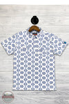 Red Dirt Hat Company RDPSSBUWHAZ Blue & White Aztec Short Sleeve Polo, flat