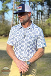 Red Dirt Hat Company RDPSSBUWHAZ Blue & White Aztec Short Sleeve Polo, lifestyle