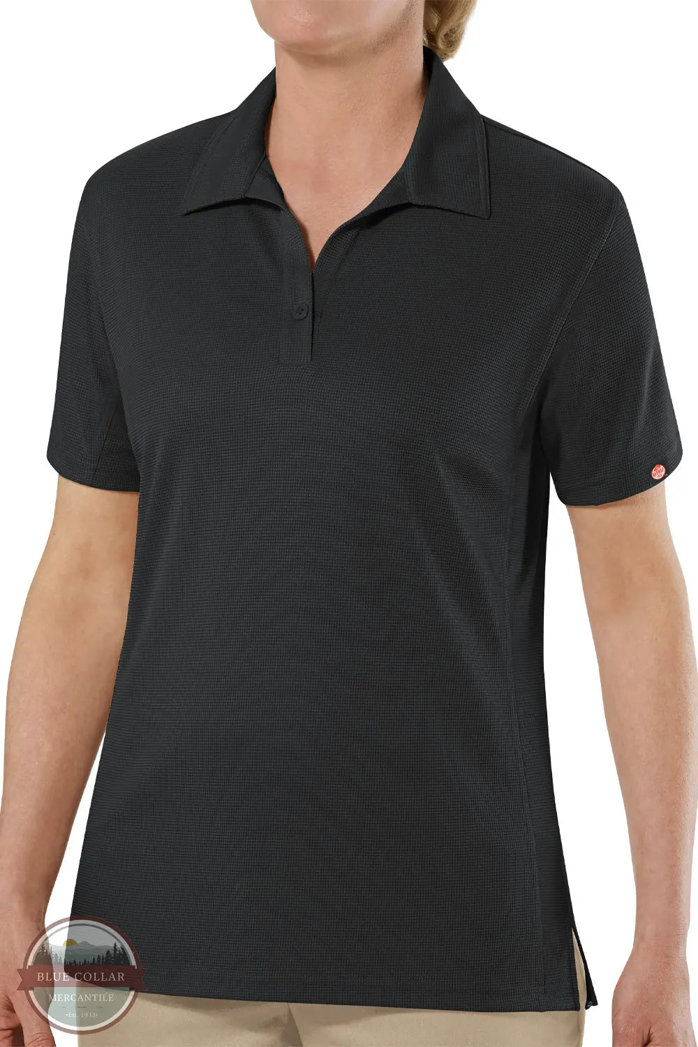 Red Kap SK91BK Women's Short Sleeve Performance Knit Flex Series Pro Polo in Black on model
