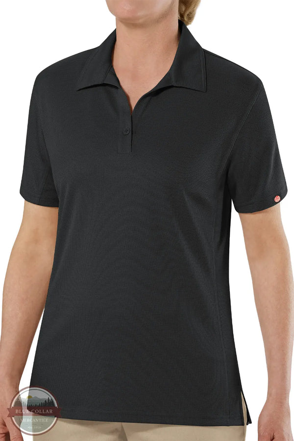 Red Kap SK91BK Women's Short Sleeve Performance Knit Flex Series Pro Polo in Black on model
