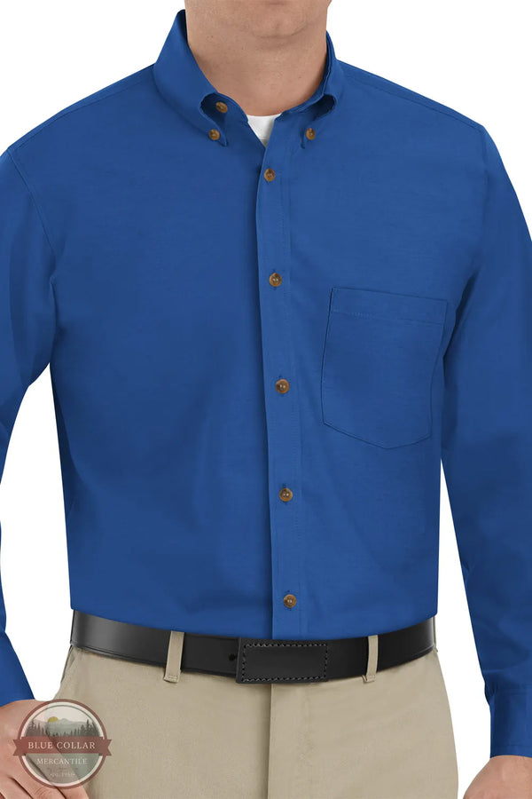 Red Kap SP90 RB Men's Long Sleeve Poplin Dress Shirt in Royal Blue on model