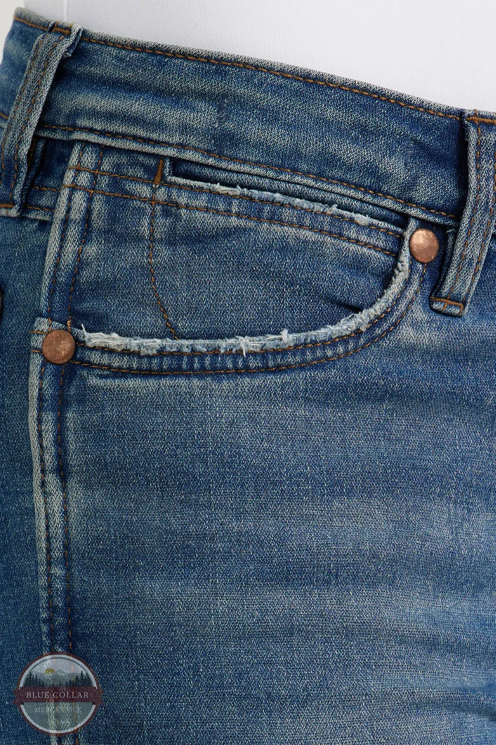 Wrangler 1011MPESY Retro Bailey Premium High Rise Slim Trouser Jeans front pocket detailed view