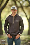 Hooey RH2602DKBR Charbray Rank Stock Hoodie in Dark Brown front pocket print shown on model