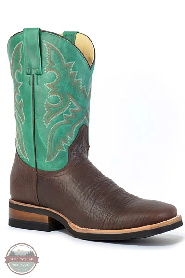 Roper 09-020-9991-0241 BR Cognac and Green Bull Shoulder Square Toe Western Boot main image