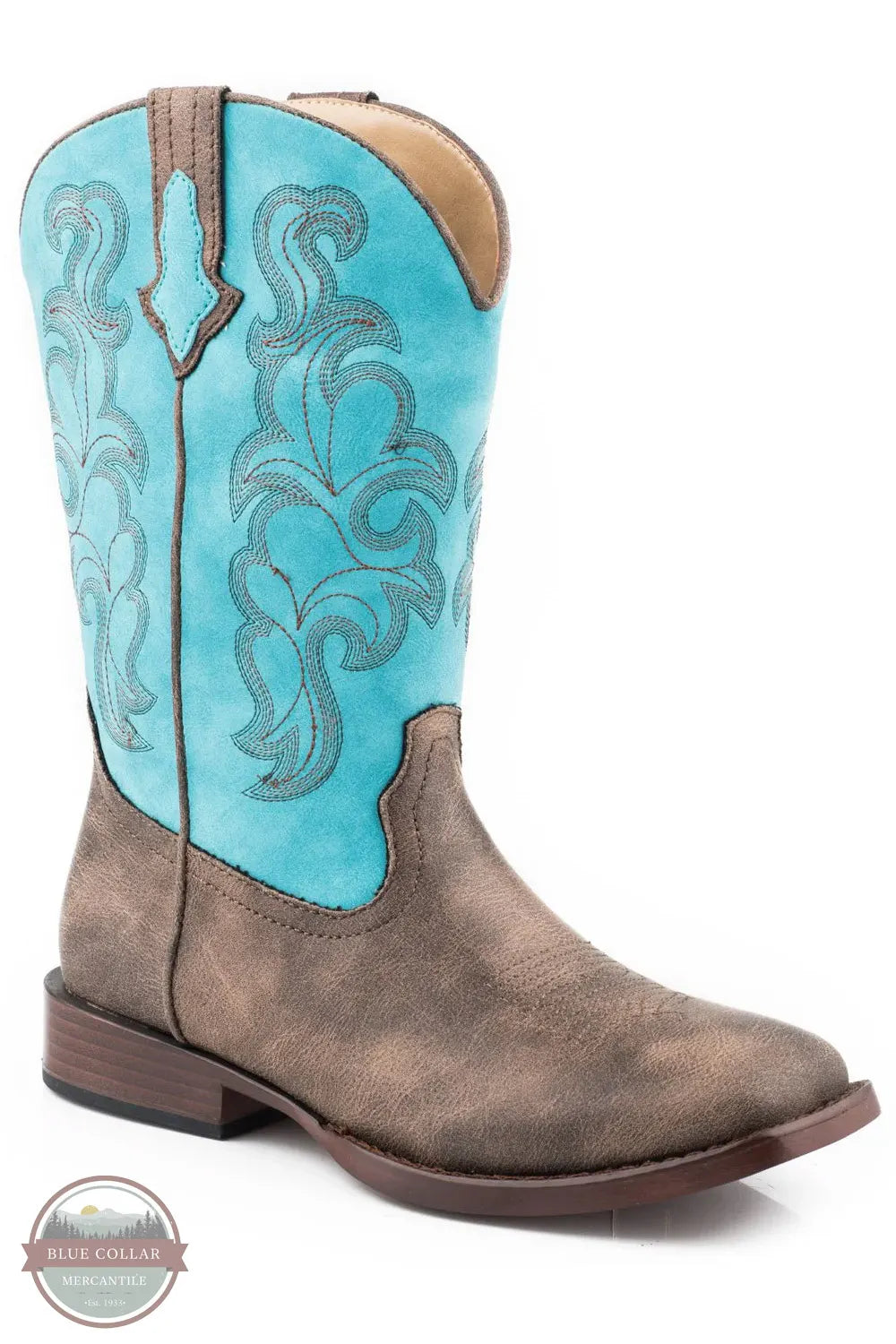 Roper 09-021-0910-3711 BR Lindsey Brown and Turquoise Square Toe Western Boot view
