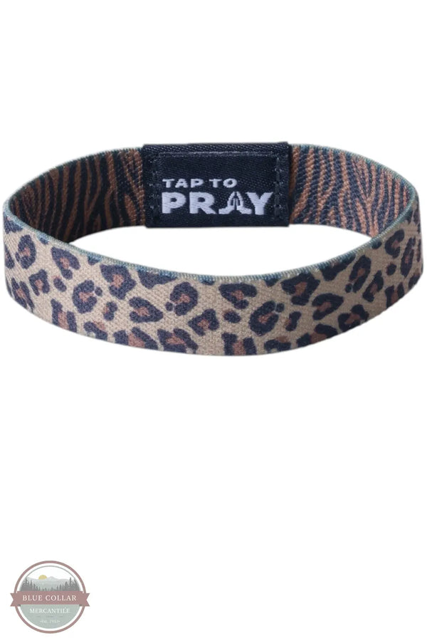 Versible's Safari Leopard Tap To Pray® Wristband spots side shown with logo in back