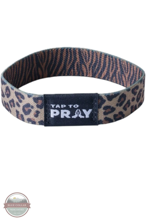 Versible's Safari Leopard Tap To Pray® Wristband spots side shown with logo