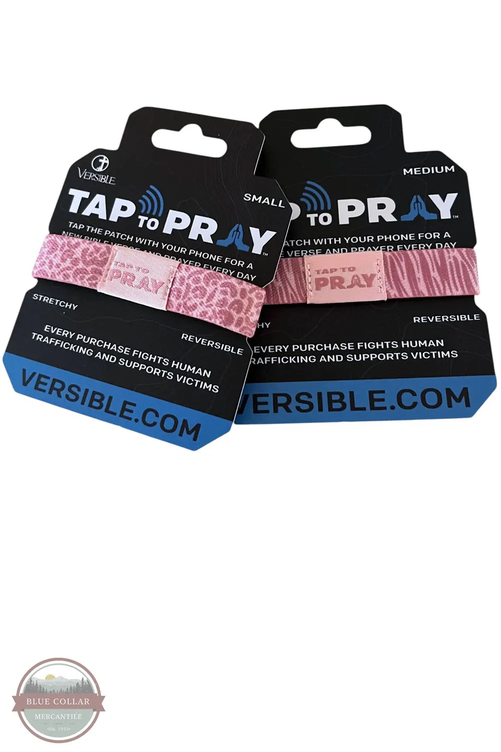 Versible's Safari Rose Tap To Pray® Wristband packaging shown