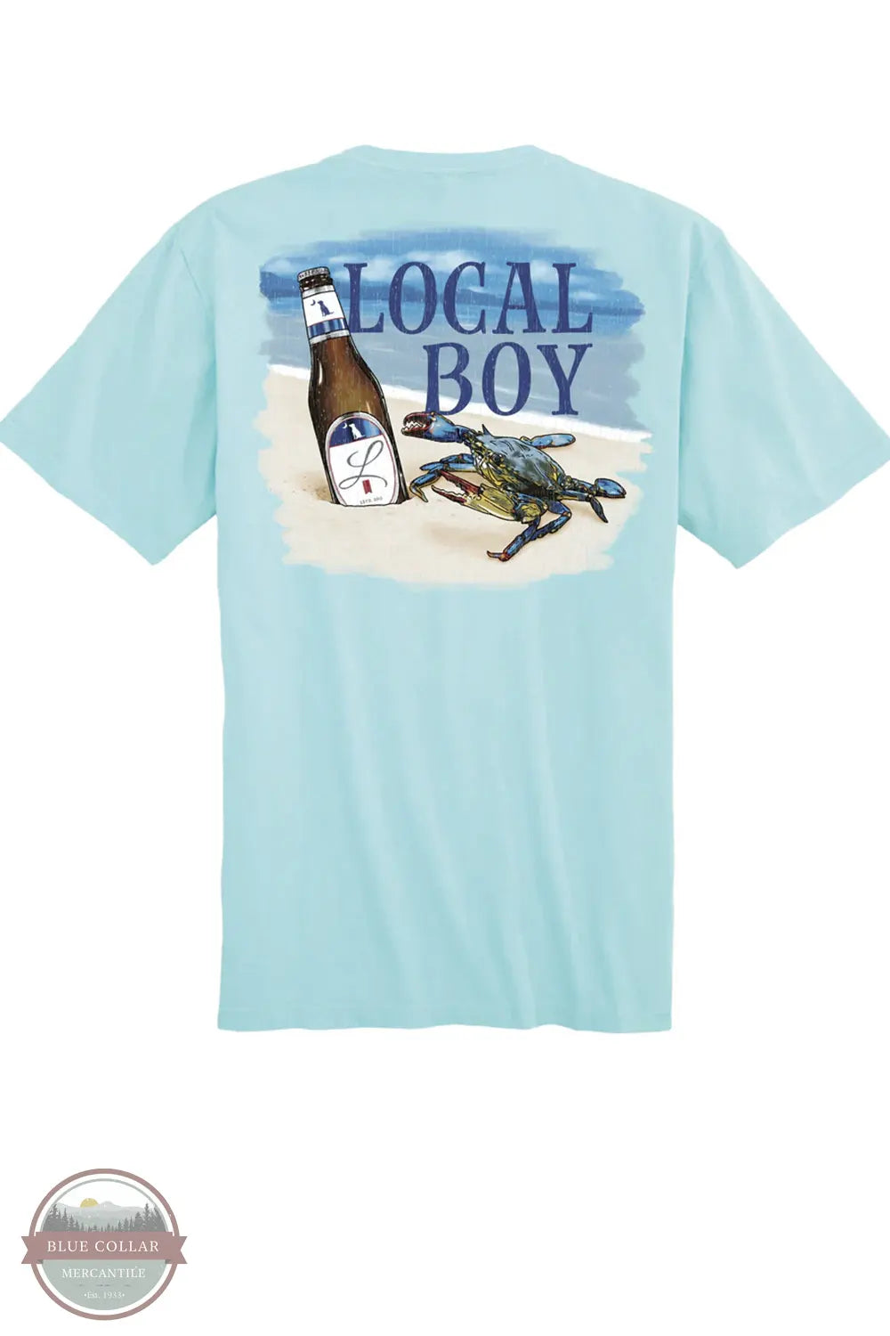 Local Boy Outfitters L1000712-AQU Sandy Crab T-Shirt in Aqua Blue back imprint area