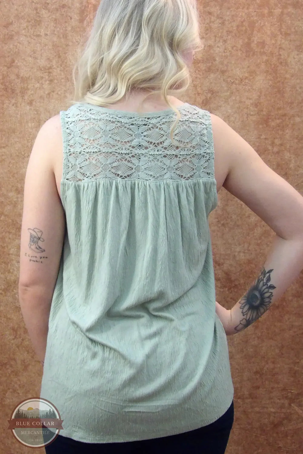 North River Apparel NRL1411-AQUGY NRL1411 Saratoga Crochet Sleeveless Tank Top Back View