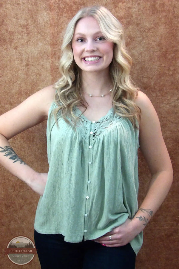 North River Apparel NRL1411-AQUGY NRL1411 Saratoga Crochet Sleeveless Tank Top Front View