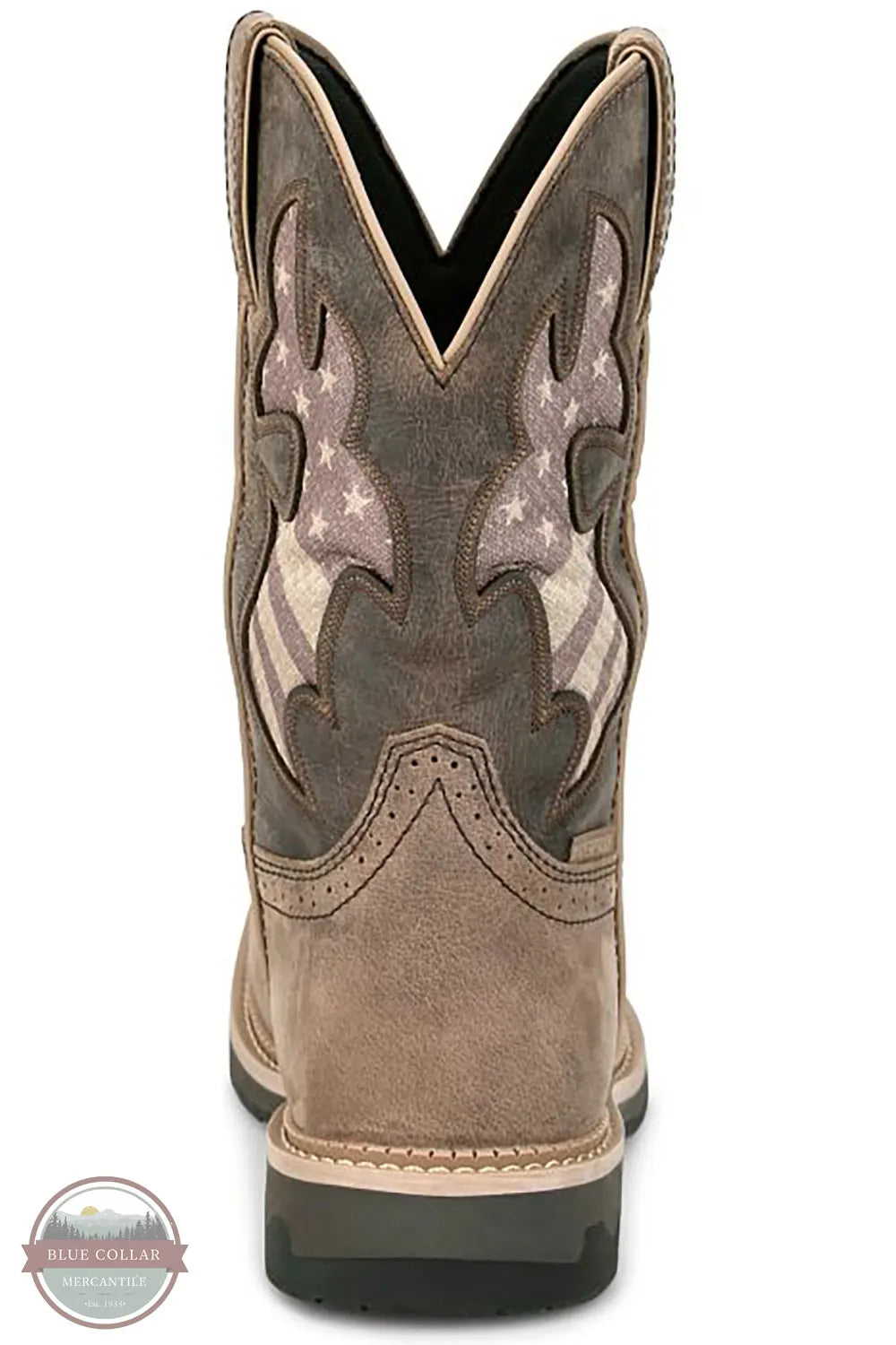 Justin SE4139 Bolt Antique Brown Water Buffalo Square Composite Toe Work Boot in Antique Brown back heel view