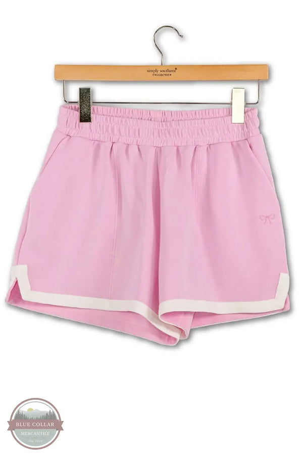 Simply Southern 0126-SHRT-PNTCK-BLUSH Pintuck Lounge Shorts in Pink on hanger
