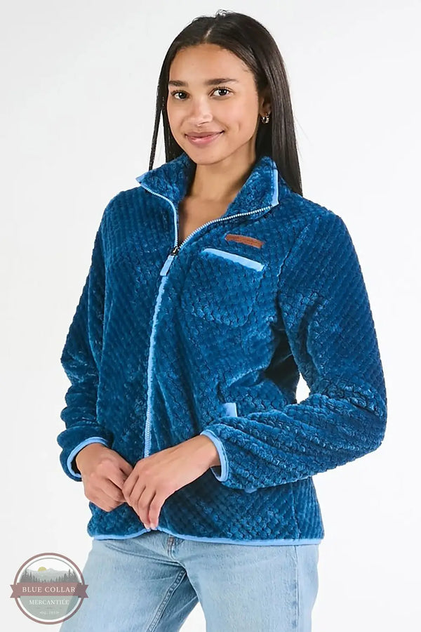 Simply Southern PP-0225-JKT-SMPSFT-DKBLUE Soft Long Sleeve Jacket in Blue, on model