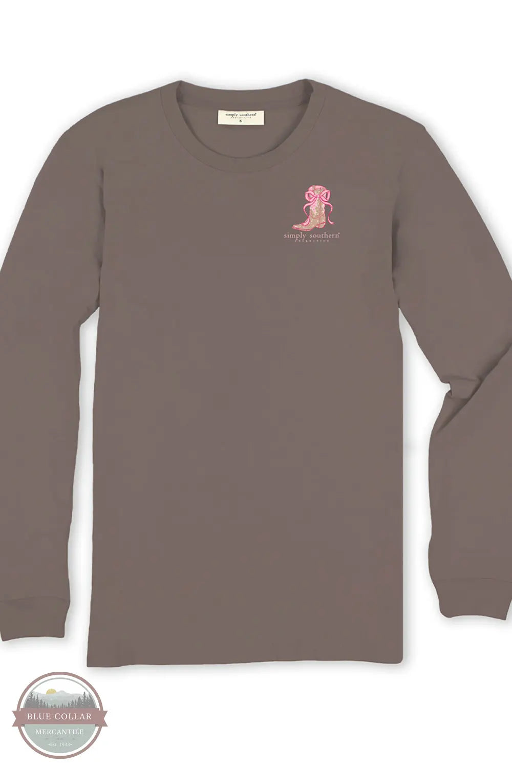 Simply Southern LS-LIKEME-MOCHA Cowboy Like Me Long Sleeve Shirt in Mocha Brown front pocket imprint