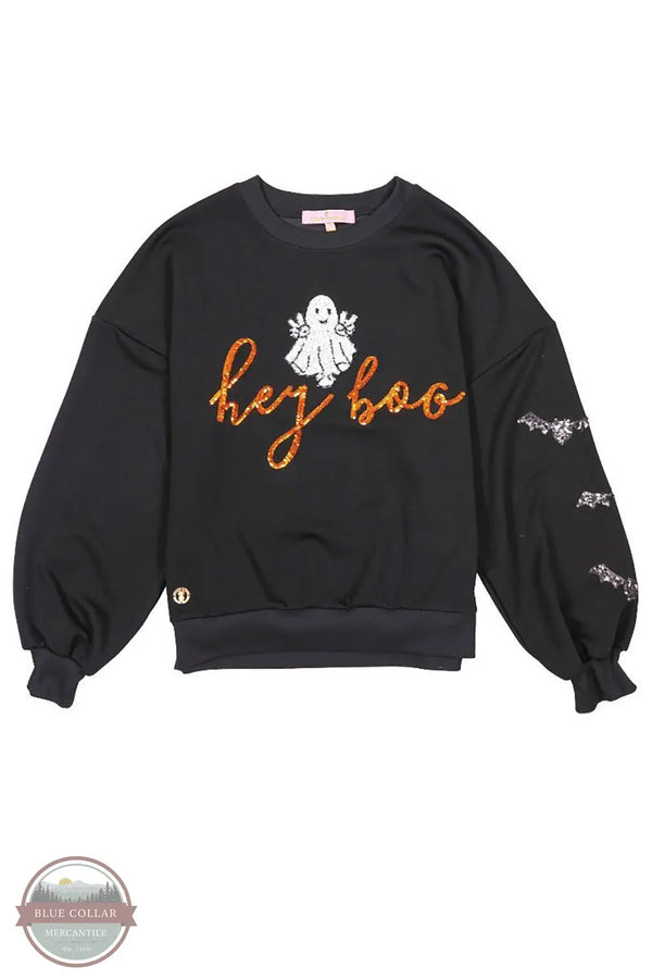 Simply Southern PP-0224-CREW-SQN-GHOST Hey Boo Sequin Ghost Black Sweatshirt product only