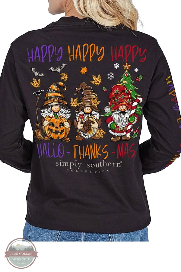 Simply Southern LS-HPYEVRYTHNG-BLK Happy Everything Gnomes Long Sleeve Shirt Back Imprint Image