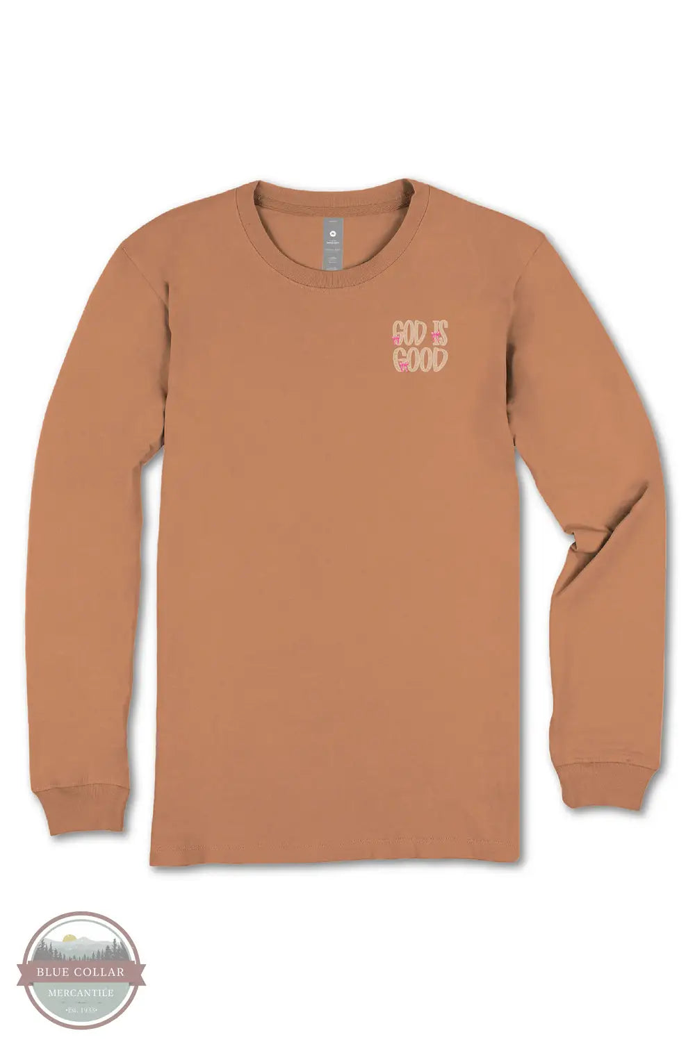 Simply Southern LS-GOD-CHSTNT God Is Good Long Sleeve T-Shirt in Brown, front design