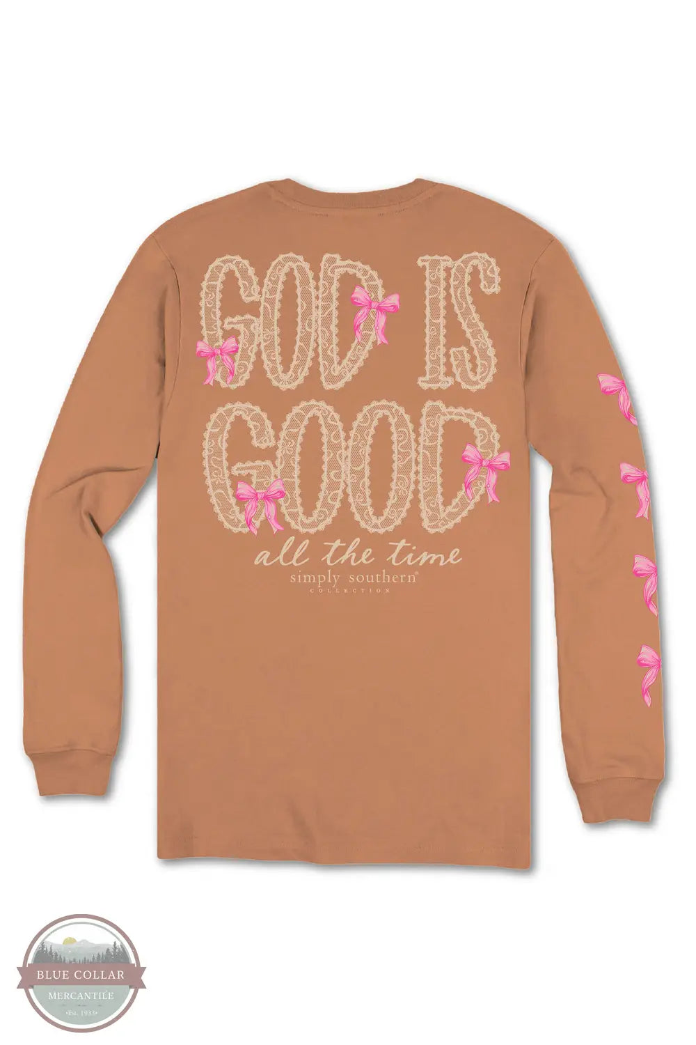 Simply Southern LS-GOD-CHSTNT God Is Good Long Sleeve T-Shirt in Brown, rear design