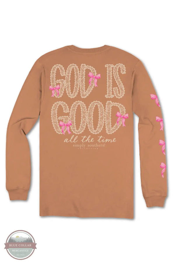 Simply Southern LS-GOD-CHSTNT God Is Good Long Sleeve T-Shirt in Brown, rear design