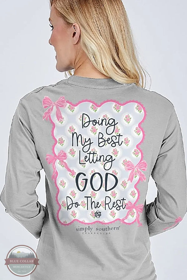 Simply Southern LS-REST-SPORTGRY "Doing My Best, Letting God Do The Rest" Long Sleeve-Shirt on model view