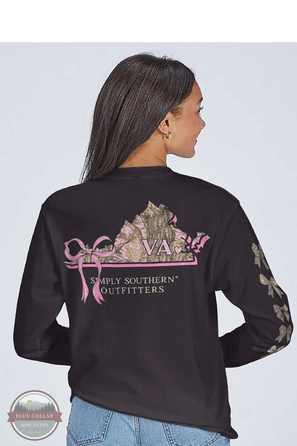 Simply Southern LS-STATE-VA-BLK Virginia Camo Long Sleeve T-Shirt in Black, lifestyle rear desgin