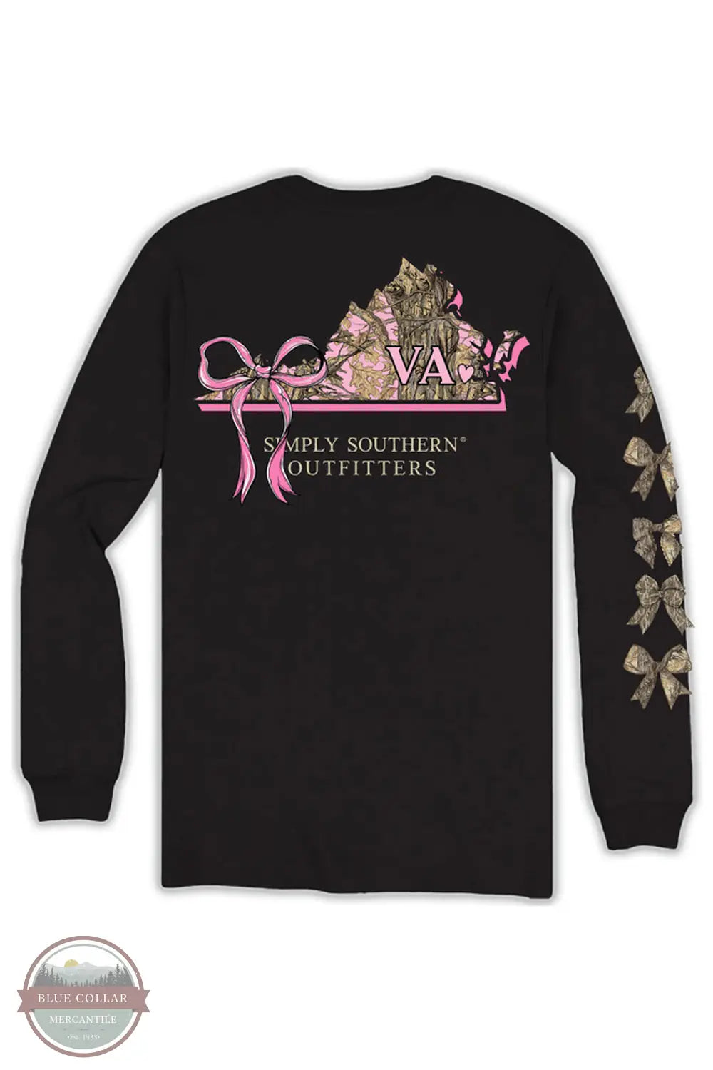 Simply Southern LS-STATE-VA-BLK Virginia Camo Long Sleeve T-Shirt in Black, rear design