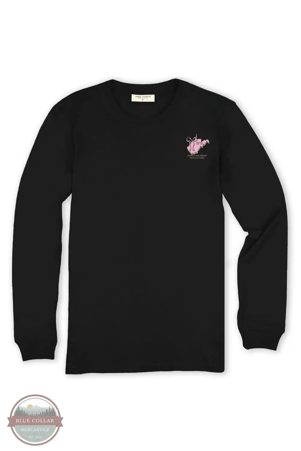 Simply Southern LS-STATE-WV-BLK West Virginia Camo Long Sleeve T-Shirt in Black, front design