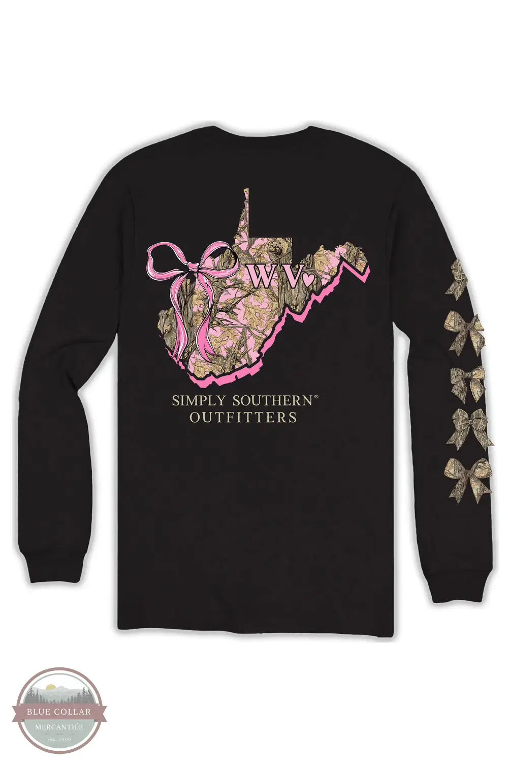 Simply Southern LS-STATE-WV-BLK West Virginia Camo Long Sleeve T-Shirt in Black, rear design
