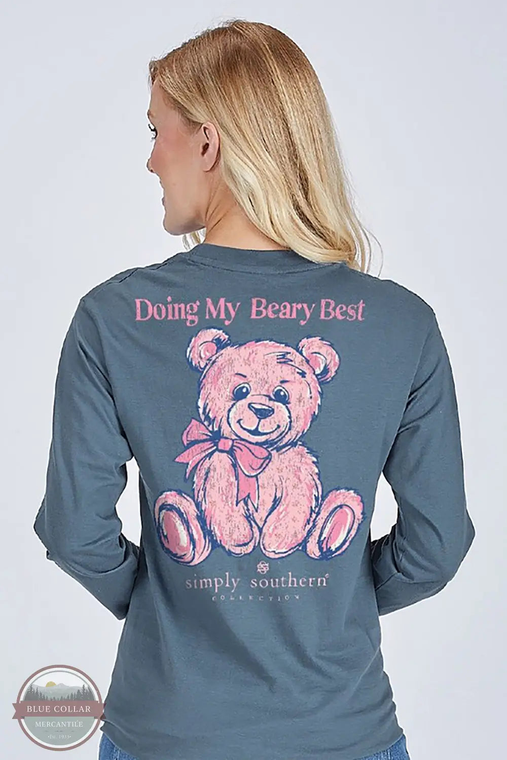 Simply Southern LS-TEDDYBEST-ICELAND Doing My Best Long Sleeve Shirt in Blue, model